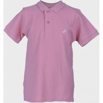 Polo de niños rosa con bordado floral y detalles en las mangas