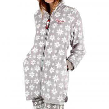 Disney Bata Manga Larga Calentita, Minnie Snow para Mujer, Color Gris, Talla L