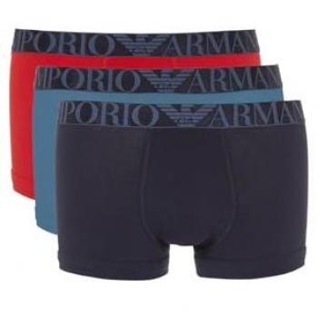 Emporio Armani Men's 3-Pack Stretch Cotton Boxer Trunks - Multicolor (Navy/Red/Blue) - Size: XL