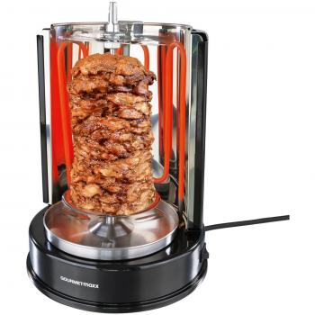 Gourmetmaxx 05914 Asador Brocheta con Pincho Giratorio, Distribución del Calor 360º, Desmontable Parcialmente, con Piezas Aptas para Lavavajillas, 1400 Vatios