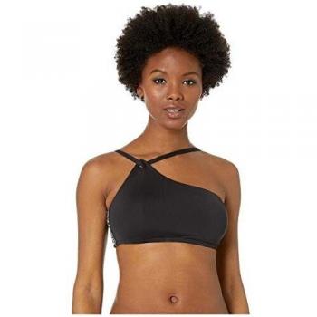 Michael Michael Kors Women's One Shoulder Bikini Top with Logo Tape and Removable Soft Cups Black Small