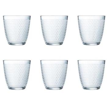 Set de 6 Vasos Bajos de Vidrio Luminarc Concepto Pampille 25CL Transparentes con Relieve, Fabricados en Francia, Reciclables y Apto para Frigorífico