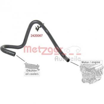 Manguera de radiador METZGER 2420067, fabricada en material resistente a altas temperaturas, con conexiones precisas para un ajuste perfecto, diseñada para vehículos específicos garantizando un rendimiento óptimo del sistema de refrigeración