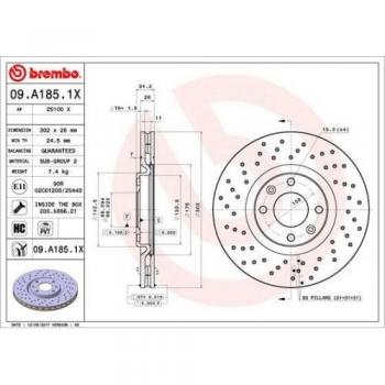 Disco de freno BREMBO XTRA LINE 09.A185.1X para CITROËN C4, DS5, DS4; PEUGEOT 308, 208, 5008, 3008,