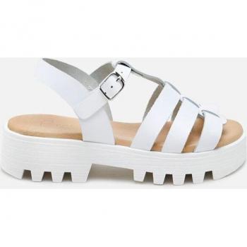 Sandalias de niña Eli 1957 en piel con planta de gel, modelo Sandalias 3 Tiras Blanco Plataforma Gel Papanas