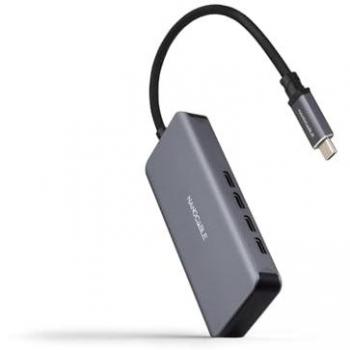 Hub USB-C Macho a 4x USB-C Hembra, Aluminio 10 cm, Color Gris, USB 3.2 Gen 1, Compatible con Windows, MacOS y Linux