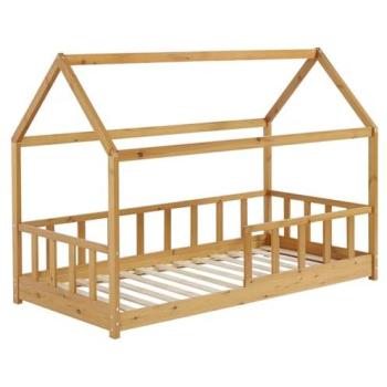 Cama Infantil de Madera Mila con Lit Cabane - 90 x 190 cm - Marrón - Soporta hasta 120 kg - Incluye Barrea de Seguridad y 13 Lattes