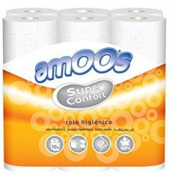 Amoos Rollos de Papel Higiénico de 2 Capas, 30 m - Paquete de 18 x 87.28 gr - Total: 1571 gr