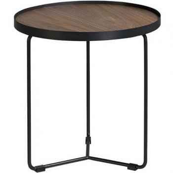 Mesa rincón redonda Angel Cerdá 2028C, tipo de producto: mesa de rincón, características: color nogal y negro, material chapa de nogal, dimensiones Ø50 x 50 cm