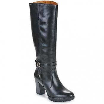Botas de mujer Pikolinos Connelly W7M-9584 de piel con cremallera, adorno de hebilla y tacón alto en color negro