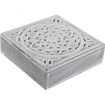 Caja de infusiones DKD Home Decor Blanco Natural Madera MDF 23 x 23 x 7 cm
