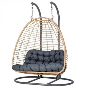 Sillón Huevo Colgante Ajar Pizarra - 2 Plazas - Acero Tratado y Resina Trenzada