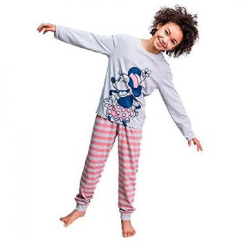 Pijama Largo de Manga Larga para Niña Minnie Mouse Gris a Rayas