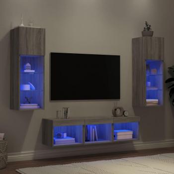 Mueble de TV de Pared con LED 5 Piezas en Madera Ingenierizada Gris Sonoma