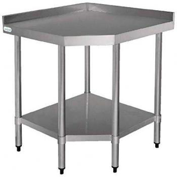 Mesa Esquinera de Acero Inoxidable Vogue 600mm con Alzatina y Estante Inferior, Dimensiones: 960(H) x 800(W) x 600(D)mm