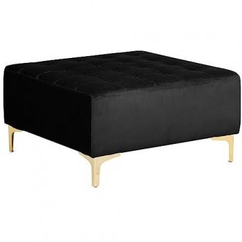 Otomana Moderna de Terciopelo Negro Acolchado con Patas Doradas Aberdeen