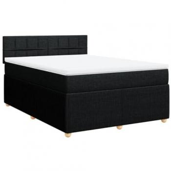Cama box spring con colchón tela negro 140x200 cm