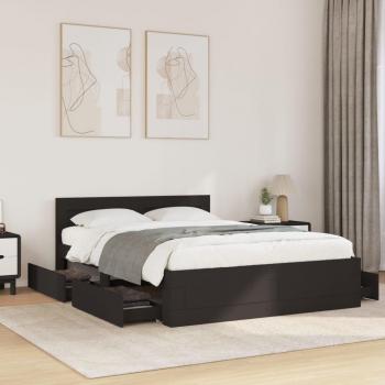 Estructura de cama con cabecero de madera de ingeniería negra 140x200 cm sin colchón