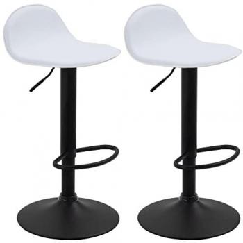CLP Set De 2 Taburetes Lana Blanco Negro con respaldo y reposapiés, simil cuero, sillas altas regulables en altura, color blanco y marco negro