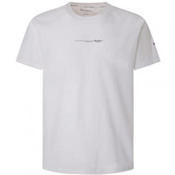 Pepe Jeans Camiseta Hombre DAVID TEE, Cuello Redondo, Manga Corta, Algodón, Logo, color sólido, Blanco (White), XXL