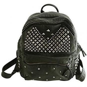 YipGrace Mujeres Remache Mochila Tendencia Bolsa Para La Escuela Negro Grande