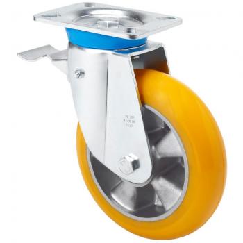 Rueda giratoria Alex Serie TV-AUAB con platina y freno, aluminio y poliuretano naranja, bolas balona