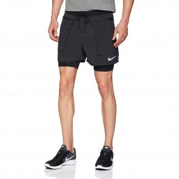 Nike Distance Tech Pantalones Cortos, otoño/Invierno, Hombre, Color Negro y Plateado, tamaño Extra-Large
