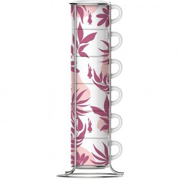 Bialetti Primavera Juego de 6 Tazas de Espresso con Soporte - Rosa