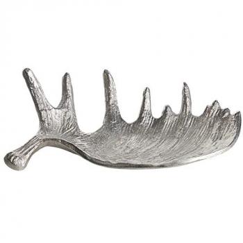 Bandeja Decorativa de Metal Plateado con Motivo de Cornamenta de Alce para Joyas y Anillos Carthage