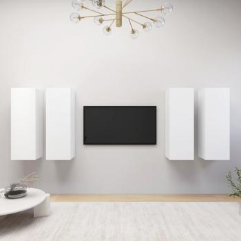 Mueble de TV vidaXL 4 unidades madera contrachapada y aglomerado blanco, dimensiones 30,5x30x90 cm