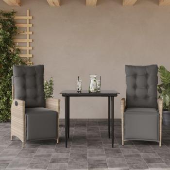 Set comedor de jardín 3 pzas cojines ratán sintético gris claro
