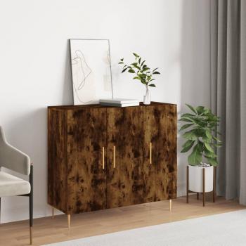 Aparador de madera de ingeniería roble ahumado 90x34x80 cm Marrón