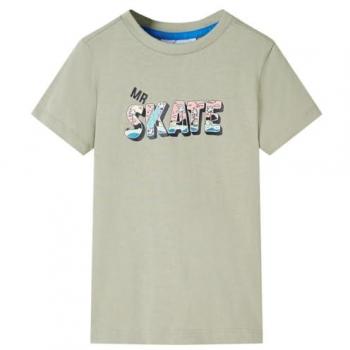 Camiseta Infantil de Manga Corta Estampado Skate Caqui Claro 104
