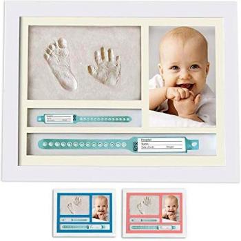 MUBY, Kit de marco de huellas de mano y pie de bebé y PUERTA PULSERAS DE NACIMENTO - Regalos Originales Para El Recién Nacido Para Niño Y Niña - Decoraciones para pared de la habitación 33,5 x 25,5 cm