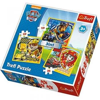 Puzzle 3 en 1 Paw Patrol - Marshall, Rubble y Chase (20, 36, 50 piezas)