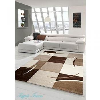 Traum Sala de Estar diseñador Alfombra Alfombra contemporánea, alfombras de Pelo bajo con el patrón de Diamantes de Recorte de Contorno Marrón Beige Mocca Größe 120x170 cm