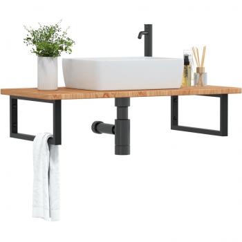 Estante de lavabo de pared de acero y madera maciza de roble marrón vidaXL