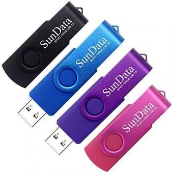 SunData Memorias USB 64GB 4 Piezas Pen Drive USB 3.0 Flash Drive Diseño Giratorio Almacenamiento de Datos hasta 90MB/s,