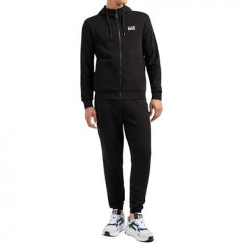 Men's EA7 Emporio Armani Core Identity Black Tracksuit with Hood and Pockets - Size: L