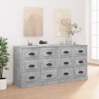 Aparador de 2 piezas de madera contrachapada gris hormigón, mueble de almacenaje para salón, buffet y armario auxiliar