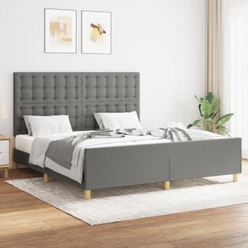 Cama solar sin colchón gris oscuro 160x200 cm Tejido, Estructura de cama con cabecero tela gris oscuro 160x200 cm Vidaxl Gris