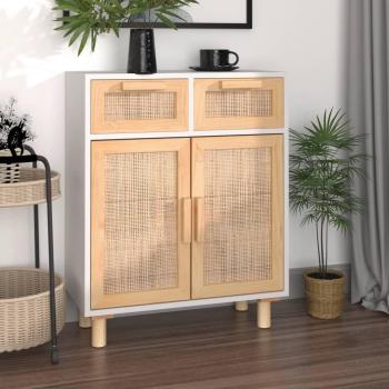 Armario aparador blanco 60x30x75 cm madera maciza pino ratán natural