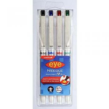 Uni-ball UB187S / 4 ASS01 Rollerball plumas con tinta líquida Paquete de 4 Aguja Ojo 0,7 mm Colores Surtidos