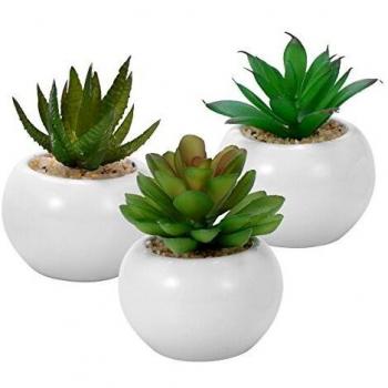 WINOMO 3pcs suculentas Decorativas Decorativas suculentas Artificiales Plantas Falsas con macetas Blancas