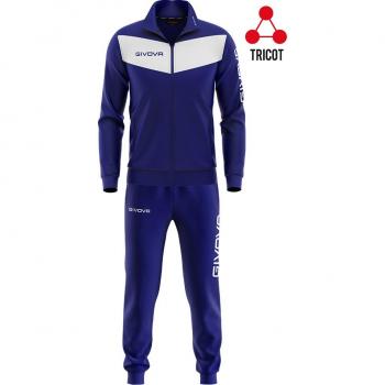 Givova Tuta Visa Chándal azul marino / blanco, chándal de entrenamiento, fabricado en poliéster, incluye chaqueta con cremallera y pantalones ajustados, diseño moderno y cómodo, ideal para deportes y