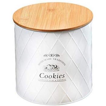 Kesper 38253 – Tarro Grande Landhaus Galletas, Metal, Color Blanco/marrón, 17.3 x 17.3 x 18 cm