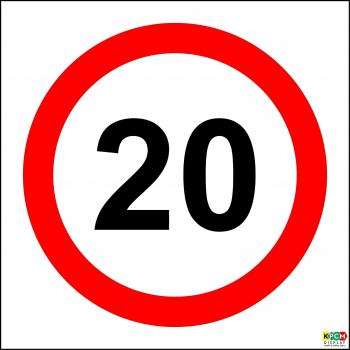 Señal de límite de velocidad de 20 mph - plástico rígido de 1,2 mm, 300 x 300 mm