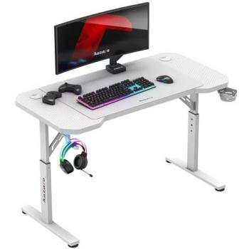 Mesa de Ordenador Gaming Huzaro Hero 2.6 Blanca, 120x60 cm, Altura Ajustable, Incluye Alfombrilla para Ratón, Gancho para Auriculares y Soporte para Bebidas