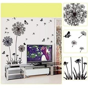 YESURPRISE Vinilo Decorativo Pegatina Pared Para Sala Dormitorio Diente De León Mariposas Color Negro