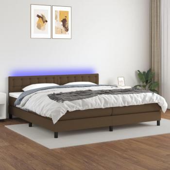 Colchón de cama box spring con muelles y luces LED en tela marrón oscuro 200x200 cm